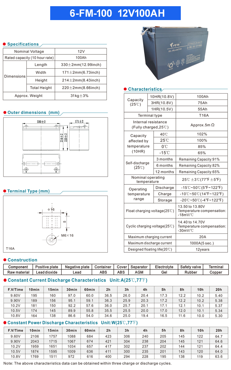 12V100AH lead-acid battery